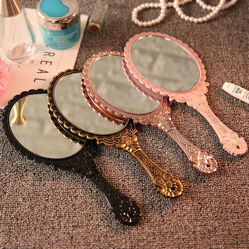 Wholesale Bulk Custom Logo Hand Mirrors Pink Oval shapes Plastic Cosmetic Vintage Makeup Hand Held Mirror