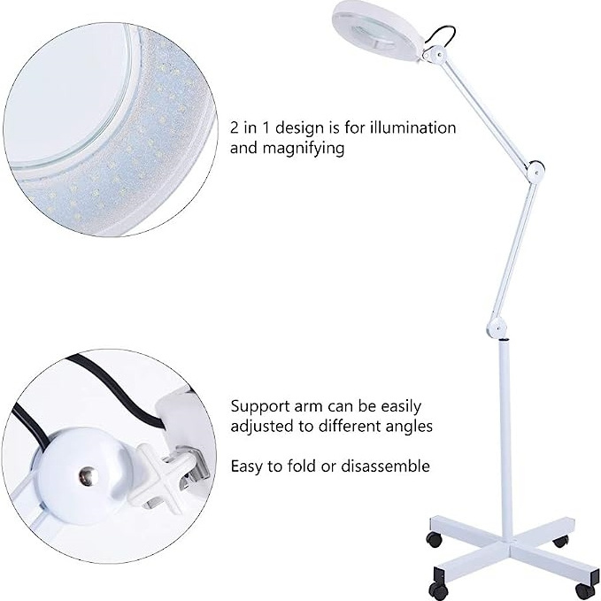 Beauty Salon Aesthetics Magnifier Glass Led Light with 5X 8X 10X Floor Magnifying Lamp for Eyelash Extension