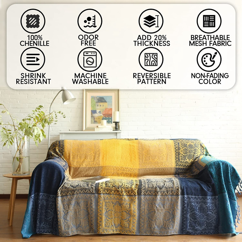 Inyahome Sofa Large Bohemian Blanket Throw Chair Cover Soft Cotton Tapestry Tablecloth Family Decoration Boho Festival Gift