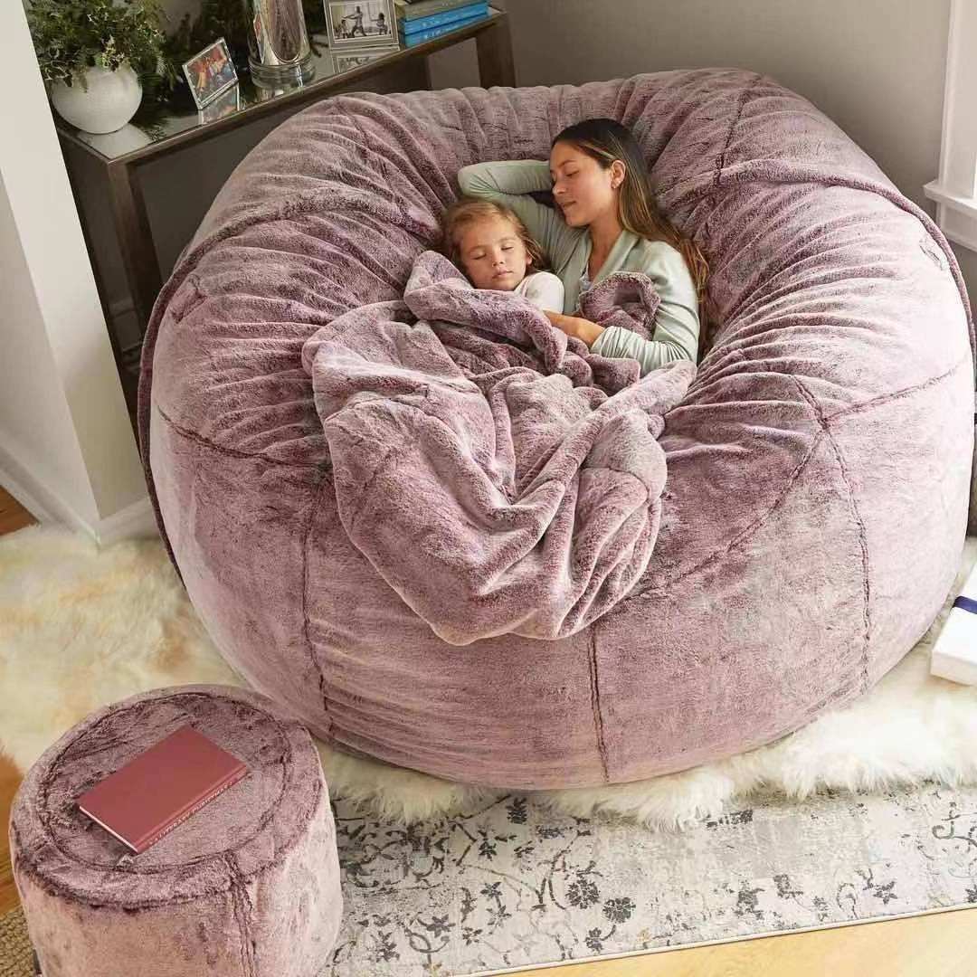 Giant 7FT Memory Foam Furniture Fabric Sofa Chair Cover Bean Bag -Big Sofa Bed with Soft Fur Cover Sack Bean Bag Chair Cover