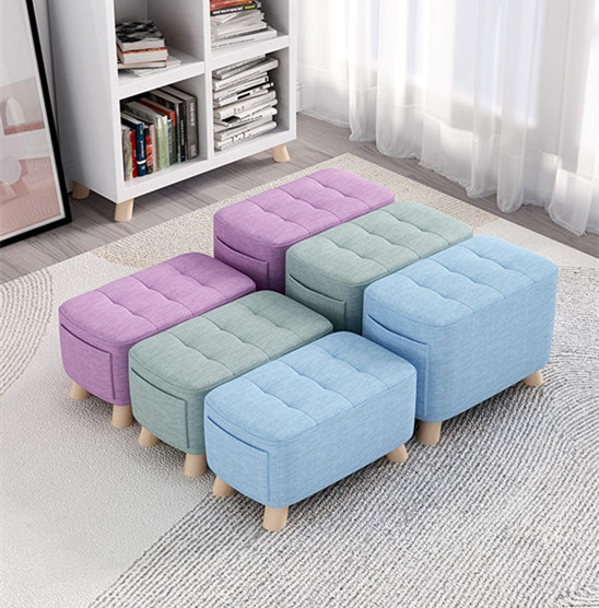 Footstool Foot Stool Ottomans Fabric Small Home Sofa Stool Lazy Bench Solid Wood Changing Shoe Stool