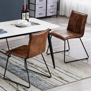 Dining Room Chairs Set of 2 PU Leather Mid Back Accent Chair with Metal Sled Base for Living Room Kitchen Room