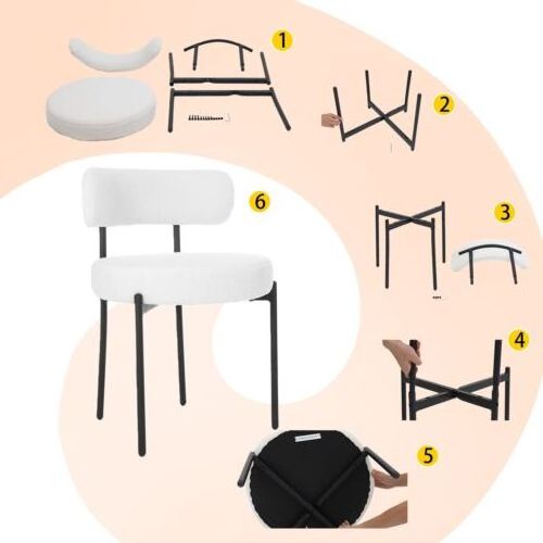 Round Boucle Upholstered Modern Kitchen/Dining Chairs Set of 2 with Metal Legs esszimmerstuhle