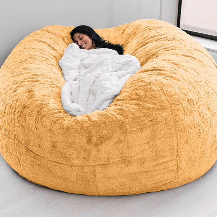 Giant 7FT Memory Foam Furniture Fabric Sofa Chair Cover Bean Bag -Big Sofa Bed with Soft Fur Cover Sack Bean Bag Chair Cover