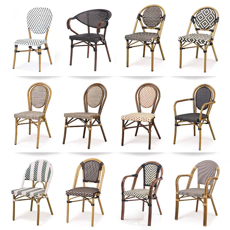 Vine chair marble dining table restaurant coffee shop outdoor garden rattan french bistro table and chair