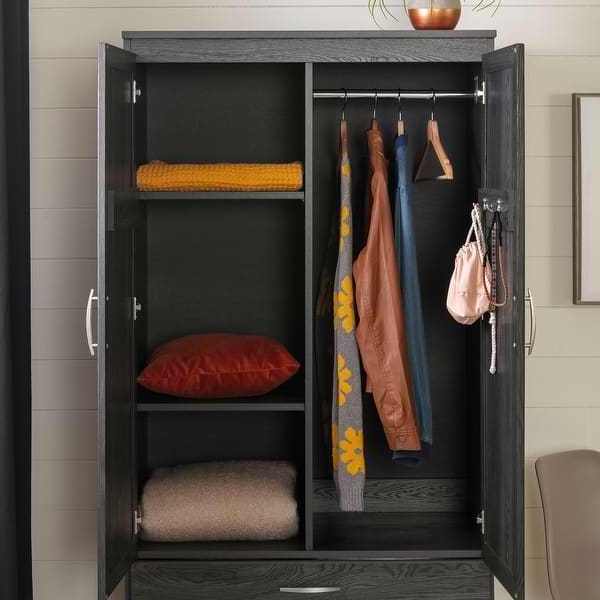 Custom Modern Luxury Furniture Black Double Wardrobe with Drawers for Storage Closet and Bedroom Armoire Furniture