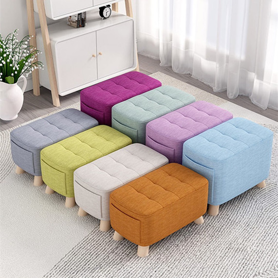 Footstool Foot Stool Ottomans Fabric Small Home Sofa Stool Lazy Bench Solid Wood Changing Shoe Stool