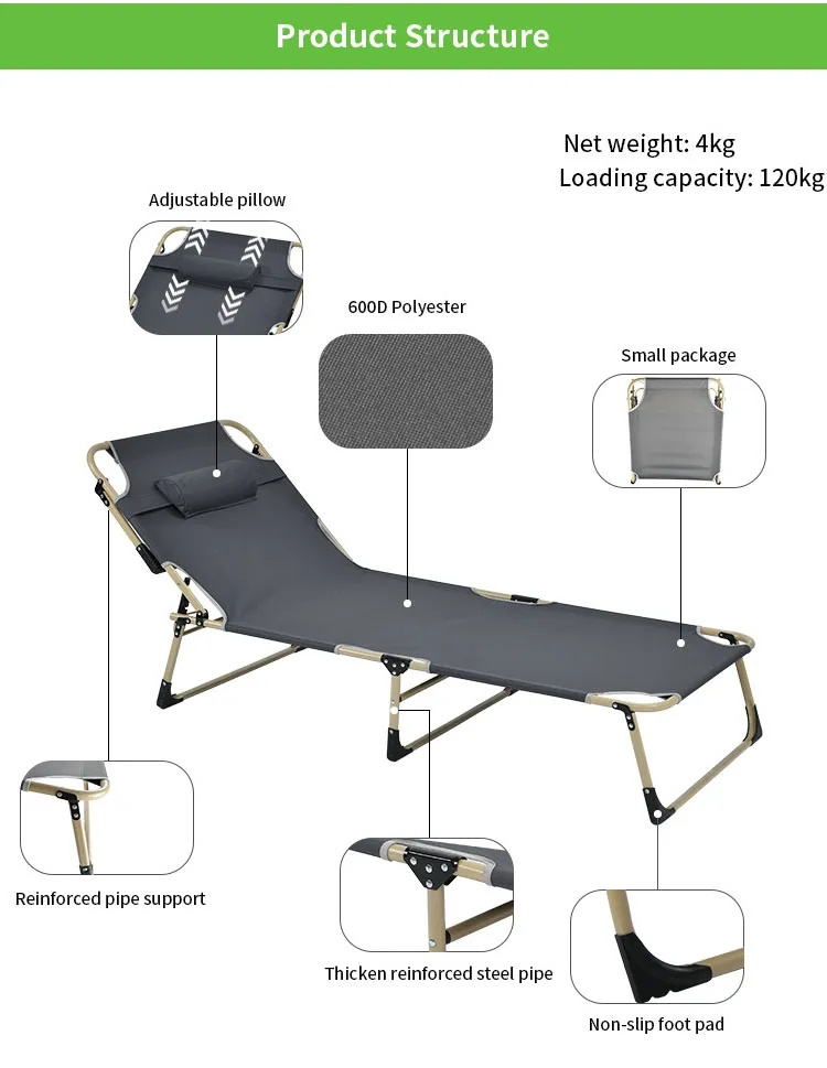 Outdoor Aluminum Lightweight Portable Adjustable Metal Folding beach lounger bed