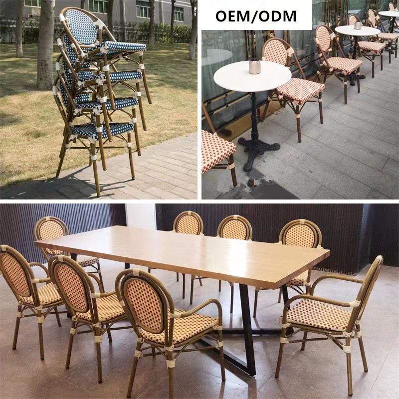 Vine chair marble dining table restaurant coffee shop outdoor garden rattan french bistro table and chair