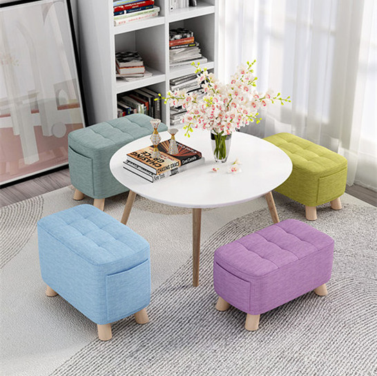 Footstool Foot Stool Ottomans Fabric Small Home Sofa Stool Lazy Bench Solid Wood Changing Shoe Stool