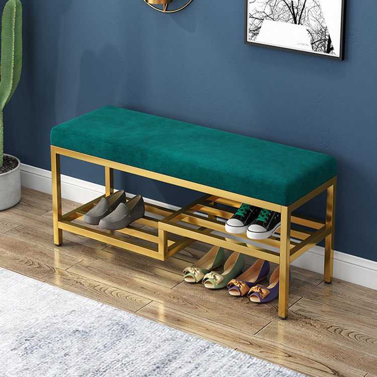 Custom Living Room Furniture Modern footstool Metal Frame velvet Seat Shoe store Bench Entry Bench