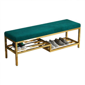 Custom Living Room Furniture Modern footstool Metal Frame velvet Seat Shoe store Bench Entry Bench