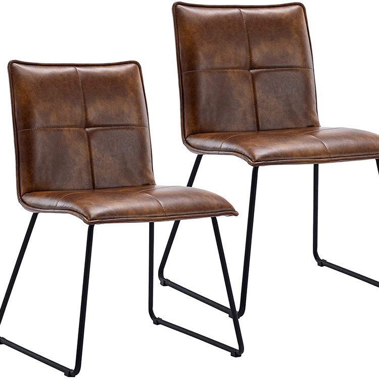 Dining Room Chairs Set of 2 PU Leather Mid Back Accent Chair with Metal Sled Base for Living Room Kitchen Room