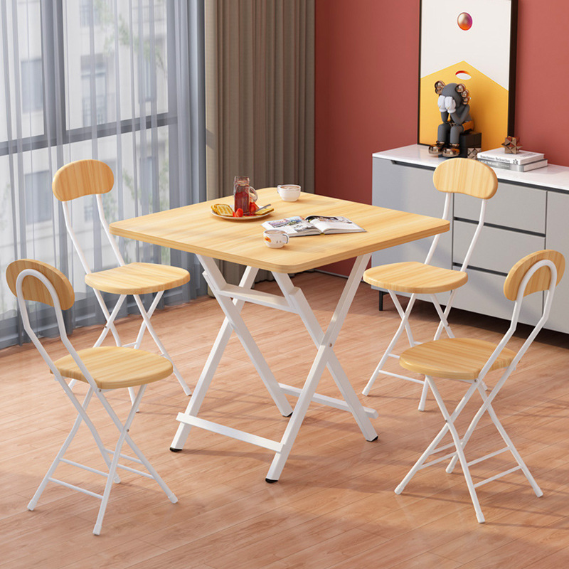 Folding Dining Table Outdoor Portable Picnic Camping Table Household Rental Room Simple Square Folding Dining Table and 4 Chairs