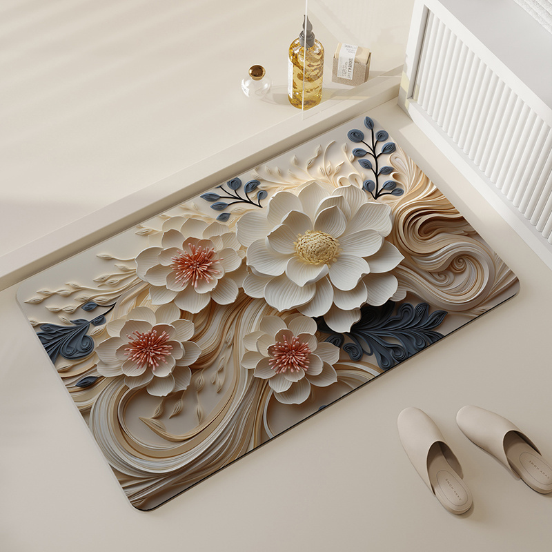 Soft flower 3D bathroom mat absorb water Antislip quick dry for bathroom floor door Kitchen Bedroom diatom mats