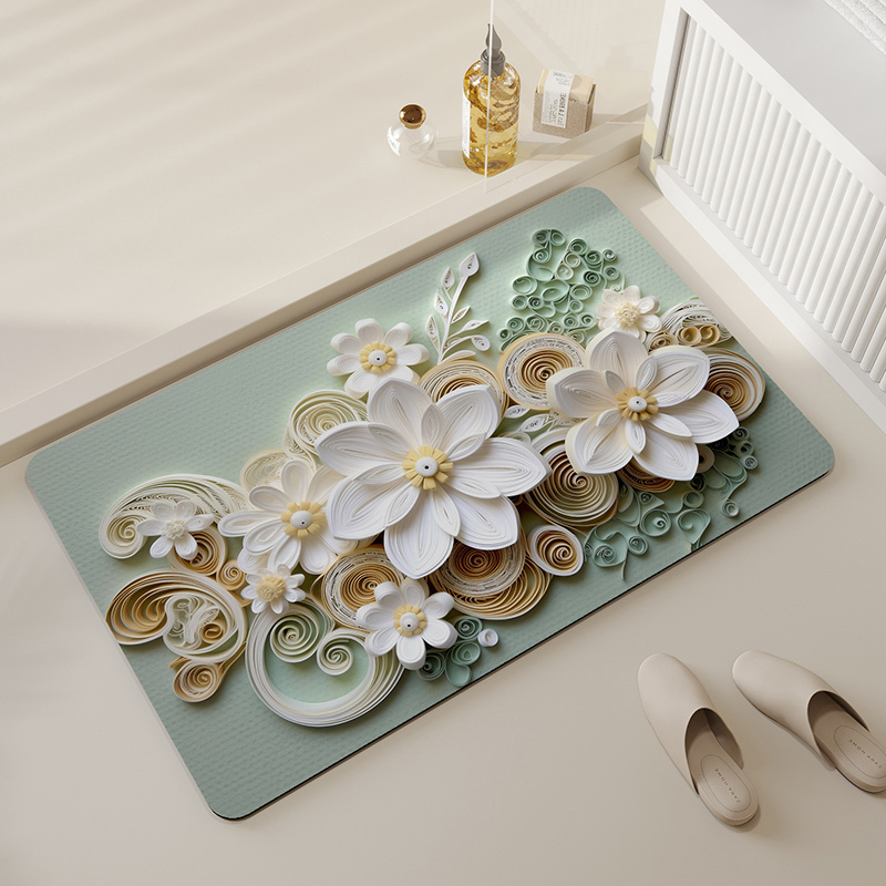 Soft flower 3D bathroom mat absorb water Antislip quick dry for bathroom floor door Kitchen Bedroom diatom mats