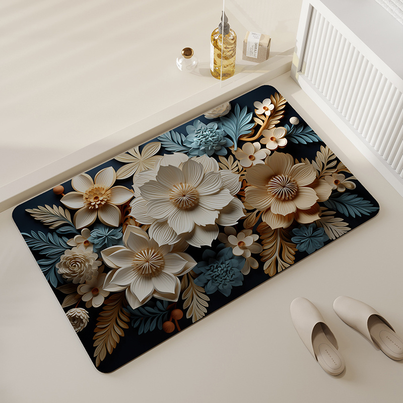 Soft flower 3D bathroom mat absorb water Antislip quick dry for bathroom floor door Kitchen Bedroom diatom mats