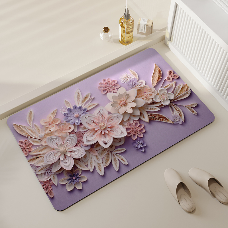 Soft flower 3D bathroom mat absorb water Antislip quick dry for bathroom floor door Kitchen Bedroom diatom mats