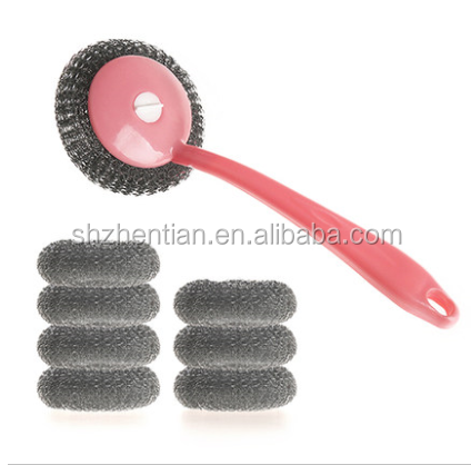 Kitchen Plastic Handle Cleaning Ball Brush Stainless Steel Scrubber Stainless Steel Sponges  Scrubbing Scouring Pad