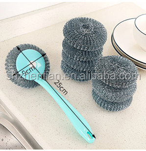 Kitchen Plastic Handle Cleaning Ball Brush Stainless Steel Scrubber Stainless Steel Sponges  Scrubbing Scouring Pad