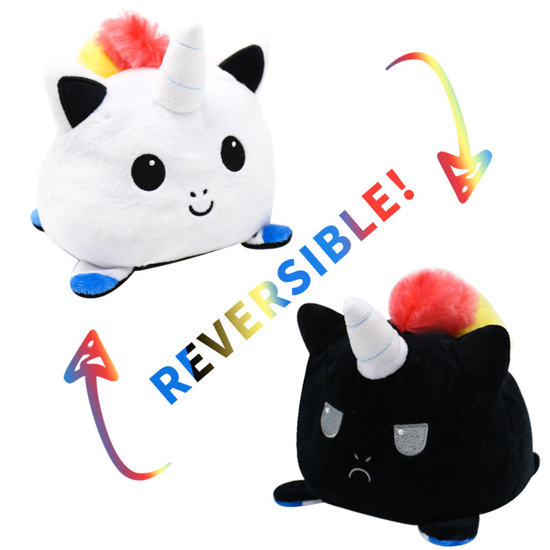 Hot Sale 15CM Mood Angry Flip Reversible Plush Stuffed Unicorn Animals Reversible Cat Octopus