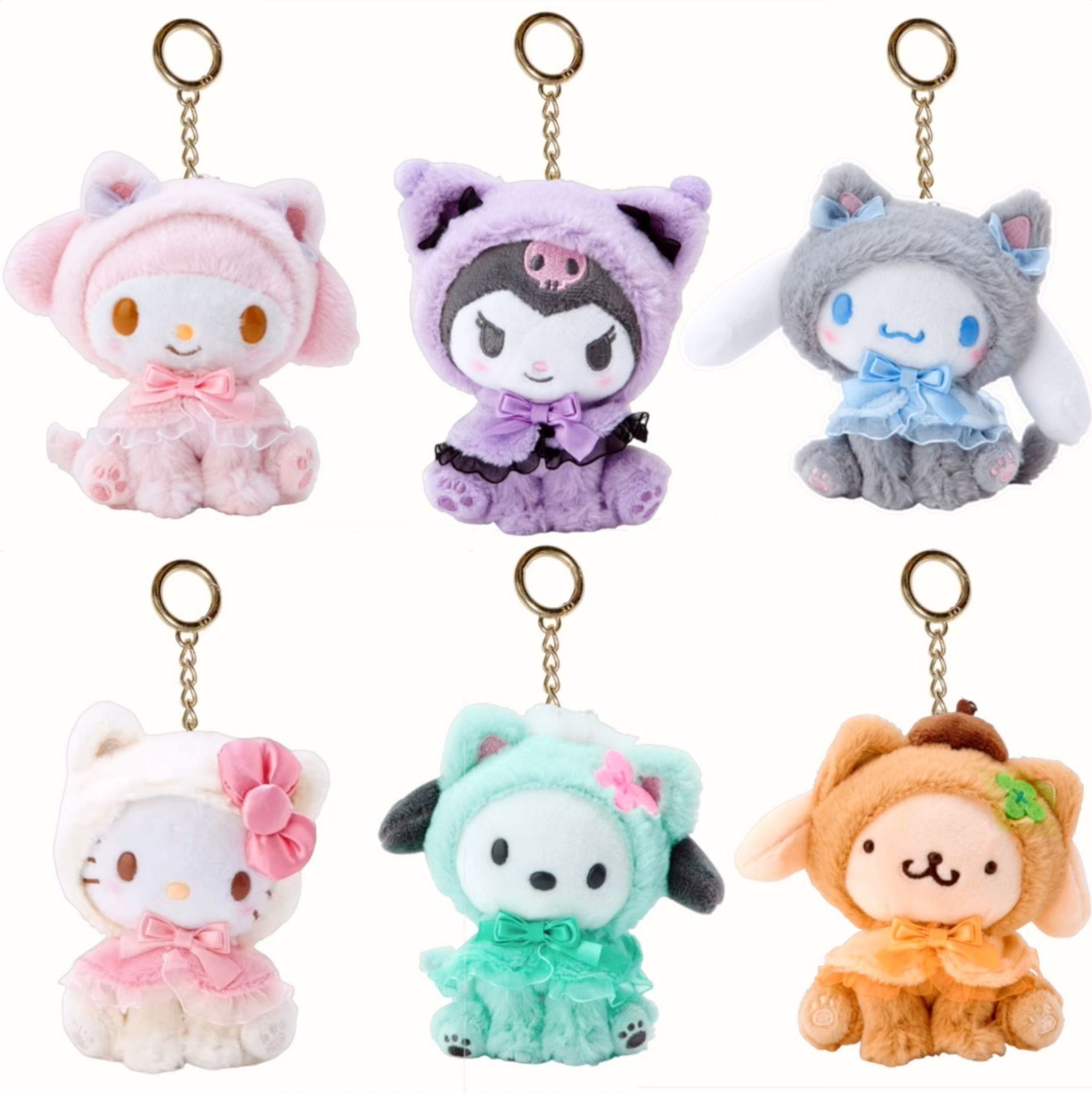 Wholesale Kawaii Sanrios Cute Plush Toys Small Size Keychain Stuffed Animal Dolls Cat Dog Accessory