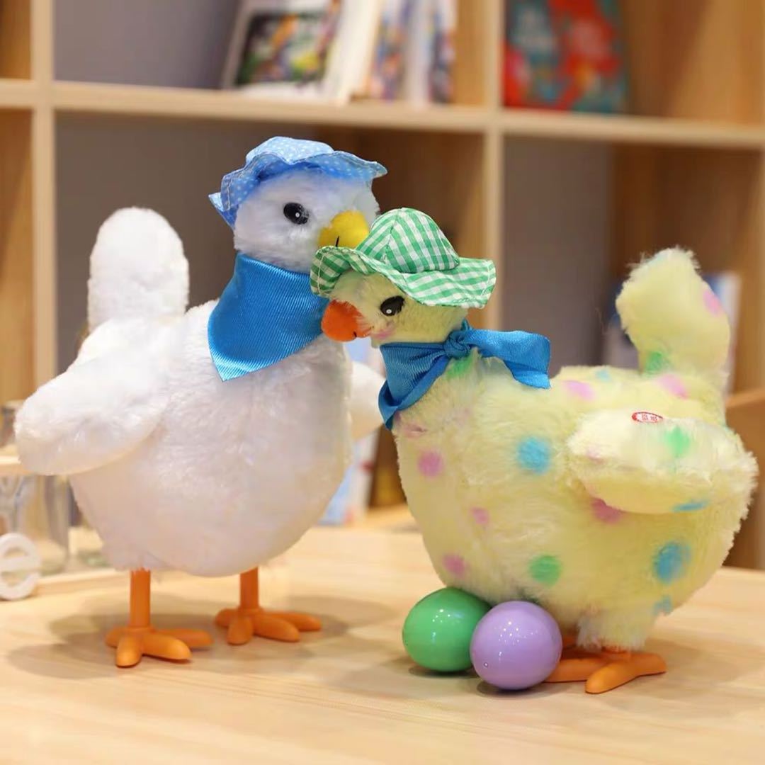 Cute Electric Hen Chicken Plush Toys Lay Eggs Stuffed Funny Dolls for Kids