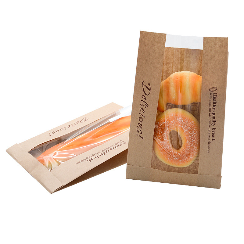 Custom Printed Mini Food Grade Donuts Food Bags Kraft Paper in White Carrying Bag Bread Bags