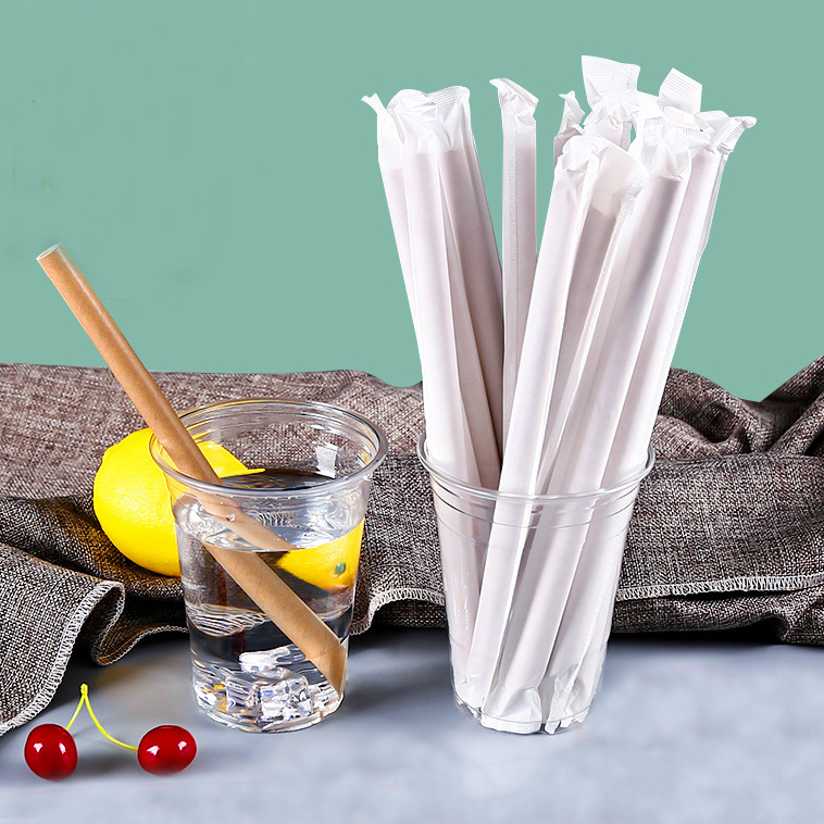 Disposable biodegradable bubble tea paper straw Individually wrapped paper drinking straws