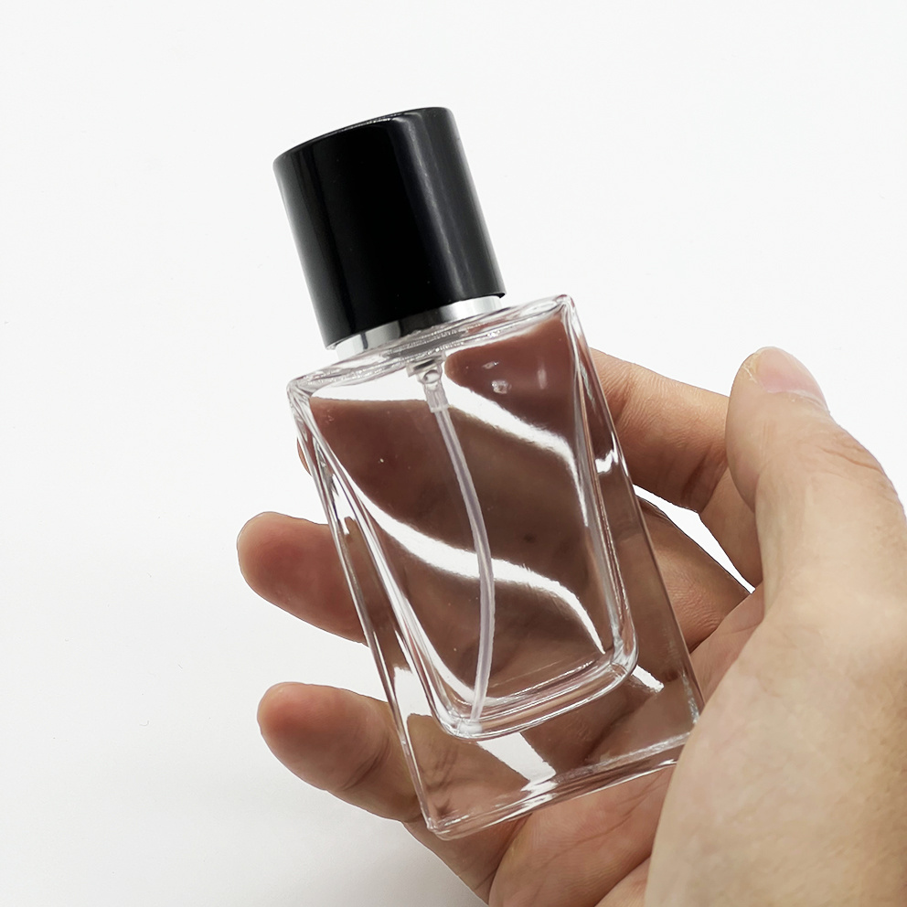 Clear Square Perfume Empty bottle 30ml Cosmetic Packaging Glass Perfume Bottle Spray