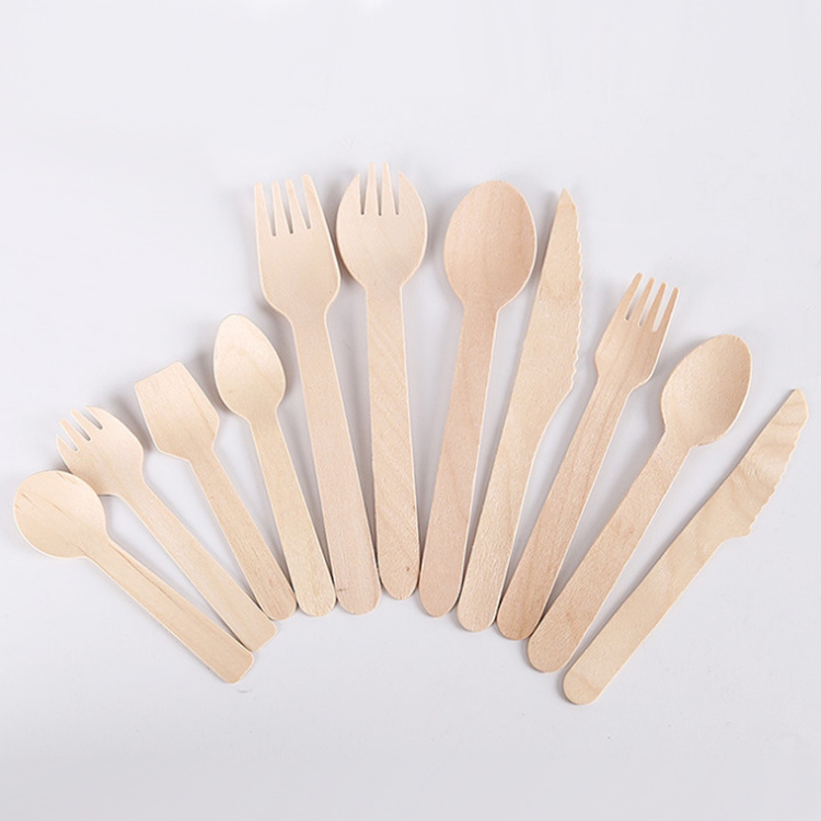 Custom Printing Disposable Biodegradable Wooden Cutlery Spoon Fork Knife