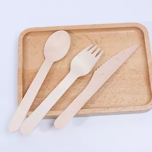 Custom Printing Disposable Biodegradable Wooden Cutlery Spoon Fork Knife