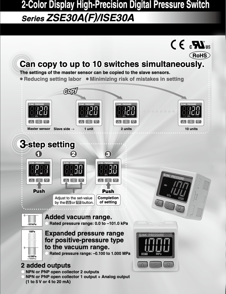 ISE30A ZSE30A DP-100 KP50 High-Precision Digital vacuum Pressure Switch