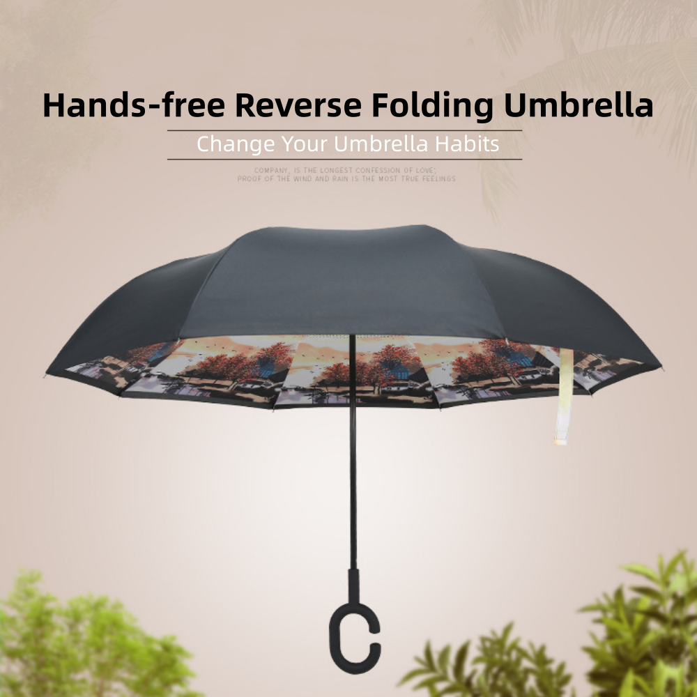 Wind Resistant Hands Free Inverse Inside Out C Handle Smart Reverse Upside-down Double Layer Inverted Umbrella