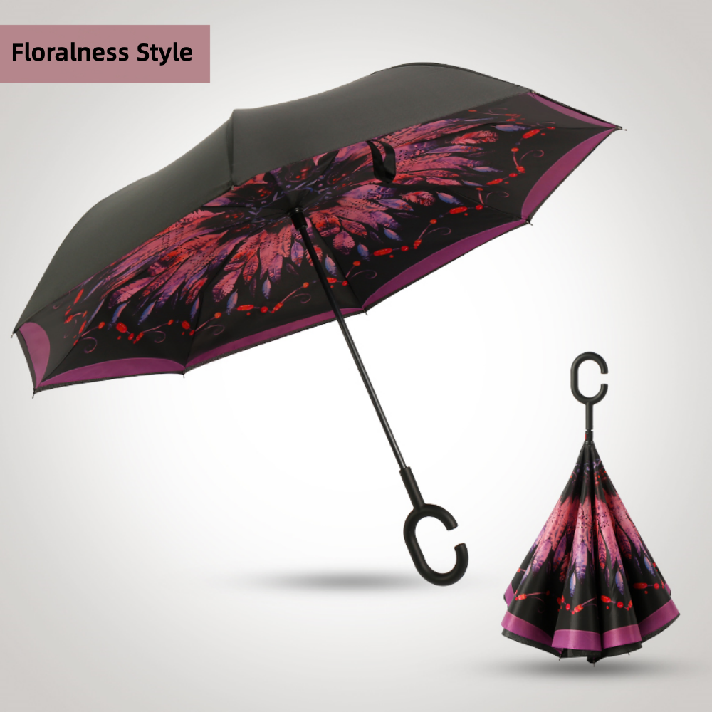 Wind Resistant Hands Free Inverse Inside Out C Handle Smart Reverse Upside-down Double Layer Inverted Umbrella