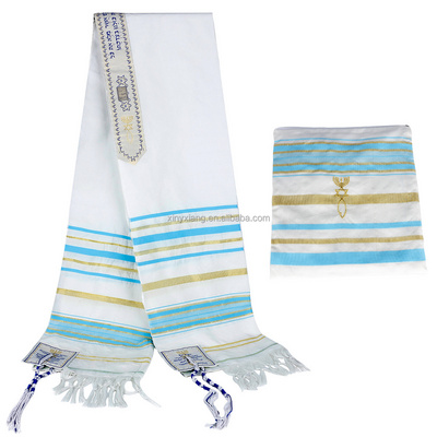 Factory custom Custom Unisex Kosher Israel Muslim Jewish Talit Polyester Large Prayer Shawl With Bag, Prayer Desert Scarf