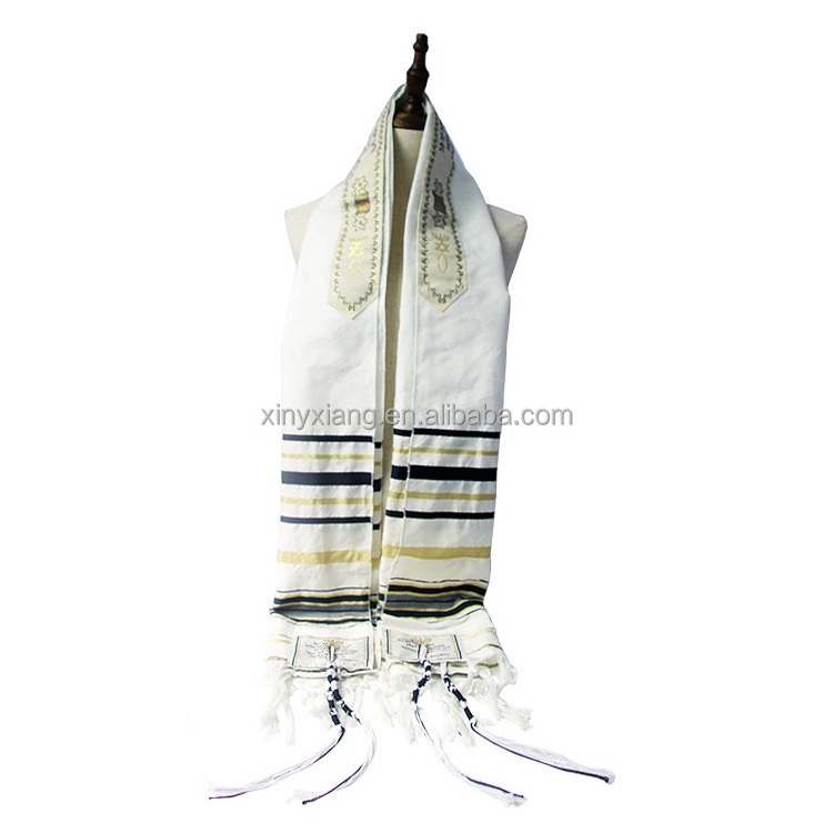 Factory custom Custom Unisex Kosher Israel Muslim Jewish Talit Polyester Large Prayer Shawl With Bag, Prayer Desert Scarf