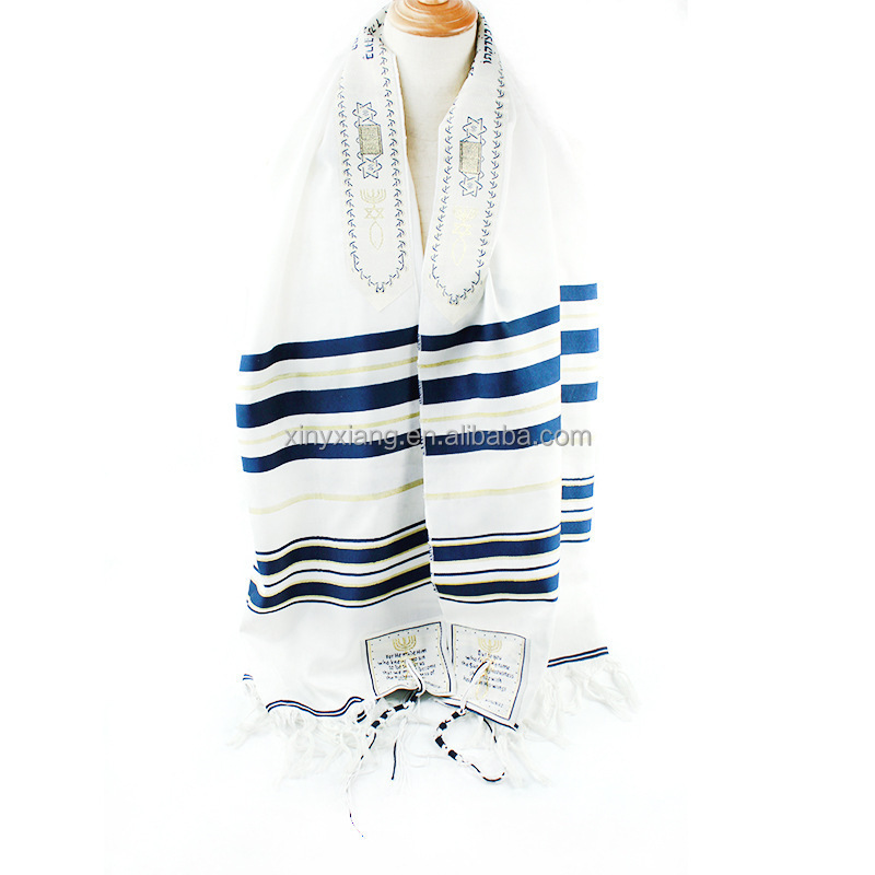 Factory custom Custom Unisex Kosher Israel Muslim Jewish Talit Polyester Large Prayer Shawl With Bag, Prayer Desert Scarf