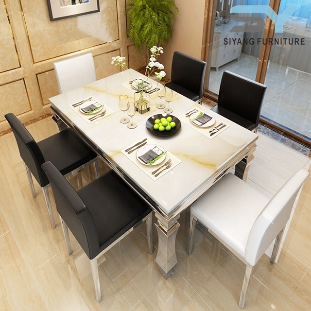 glass luxury round modern furniture marble dining table set 6 seater chairs for dining table