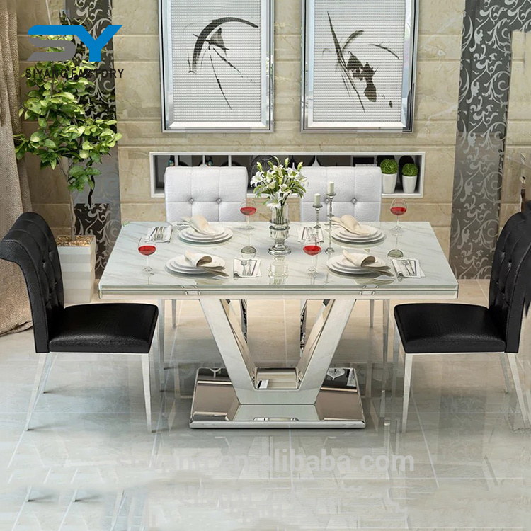 luxury modern marble top  stainless steel dining  tables for 12 people