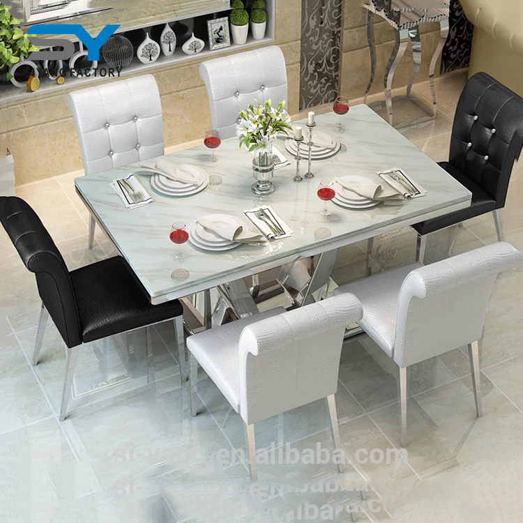 luxury modern marble top  stainless steel dining  tables for 12 people