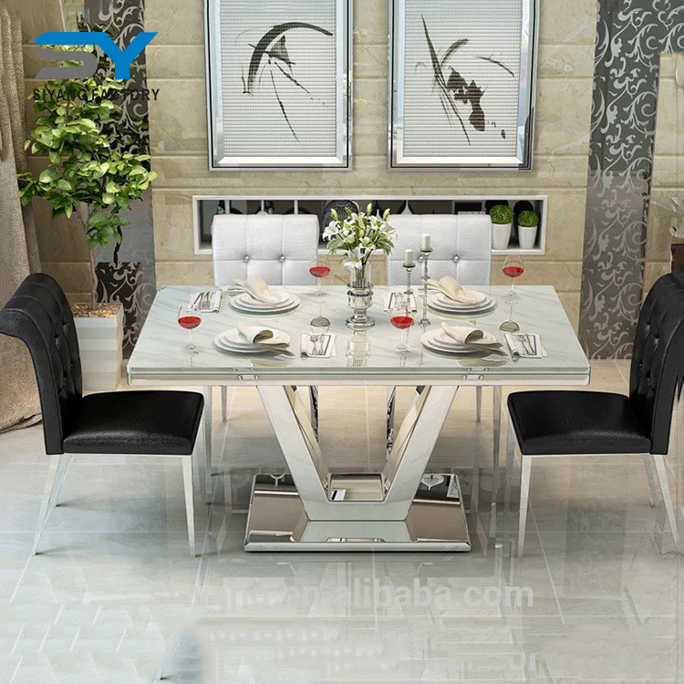 luxury modern marble top  stainless steel dining  tables for 12 people