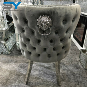 Customized Velvet Lion Knocker Back Dining Chairs Modern Luxury For Velvet Stainless Steel Dining Chair