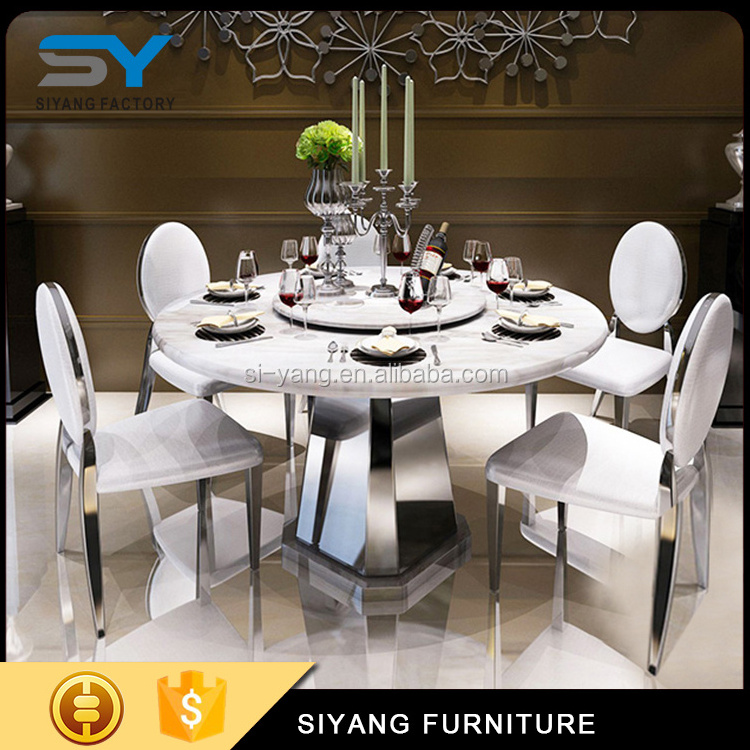 6 seater dining table set marble top round dining table with rotating centre CT016