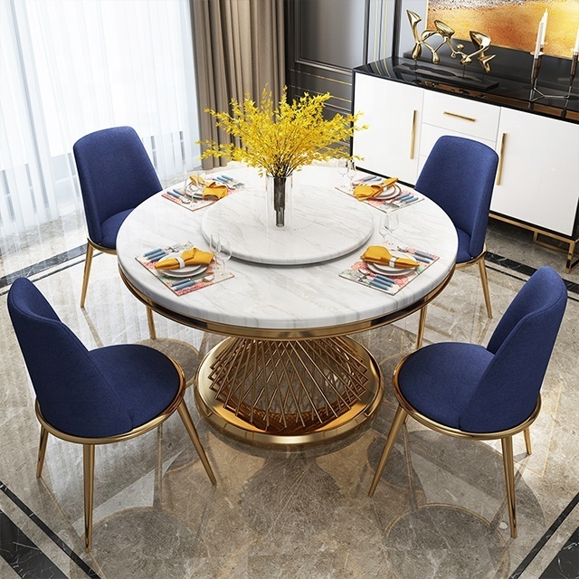 modern round dining room furniture marble stainless steel dinning table and chair set