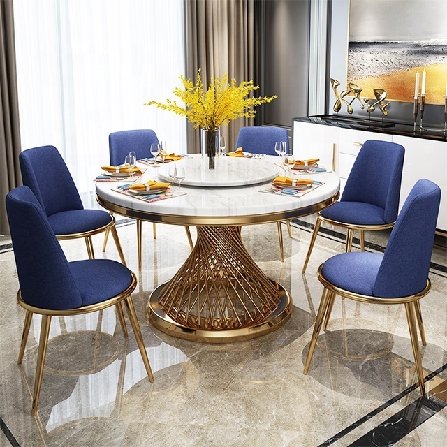 modern round dining room furniture marble stainless steel dinning table and chair set