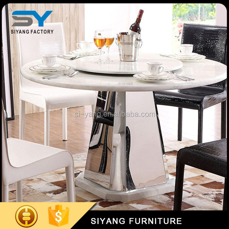 6 seater dining table set marble top round dining table with rotating centre CT016