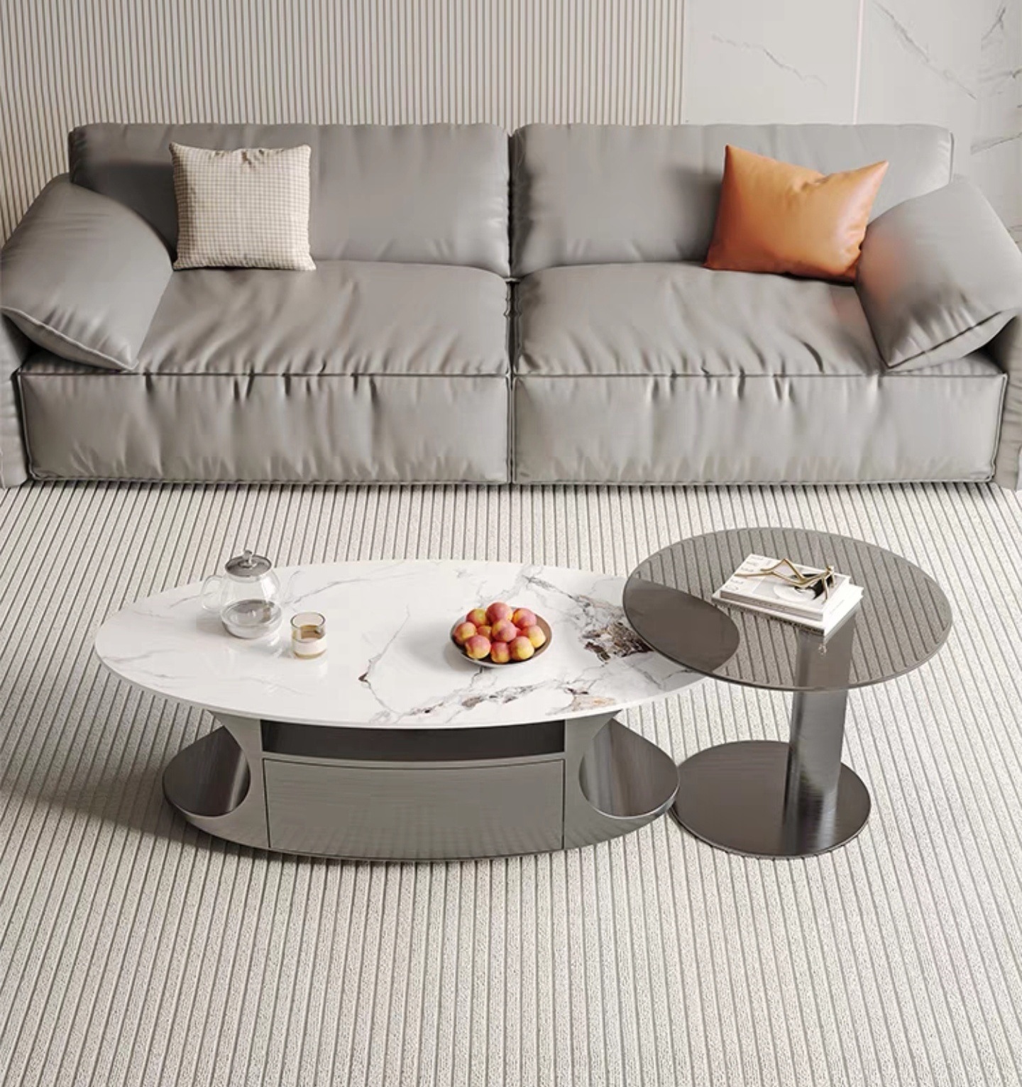 Modern Metal Marble Slate Ethiopian Coffee Table Set With Drawer Apartment Coffee Table