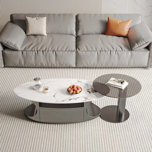 Modern Metal Marble Slate Ethiopian Coffee Table Set With Drawer Apartment Coffee Table