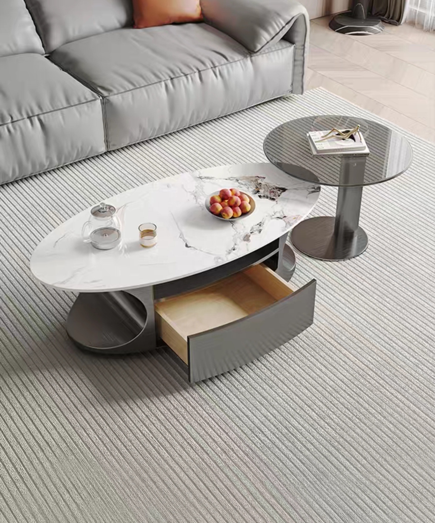 Modern Metal Marble Slate Ethiopian Coffee Table Set With Drawer Apartment Coffee Table